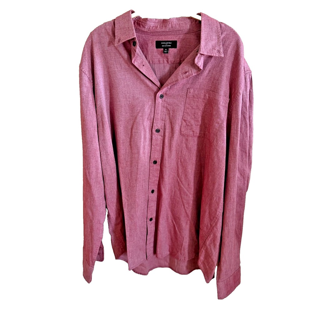 Banana Republic Chambray‎ Button Down Shirt Mens Sz XL Maroon Untucked Slim Fit